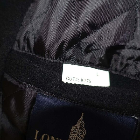 London Fog Men's Overcoat Large Black Wool Blend Winter Coat Button Front L - Picture 8 of 8